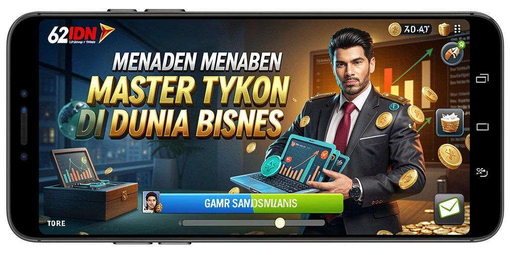 Tampilan gameplay 62IDN dengan grafis menarik dan manajemen bisnis.