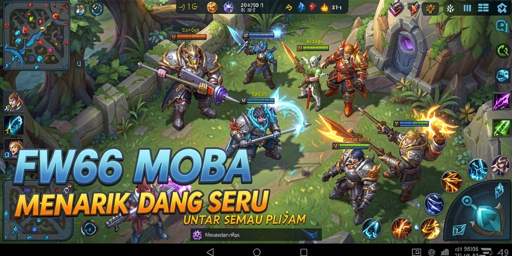 Screenshot FW66 menunjukkan aksi seru dalam permainan MOBA yang kompetitif.