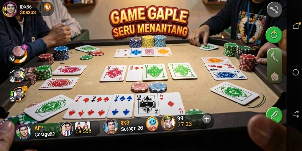 Screenshot gameplay IDX66 dengan suasana permainan Gaple yang seru.