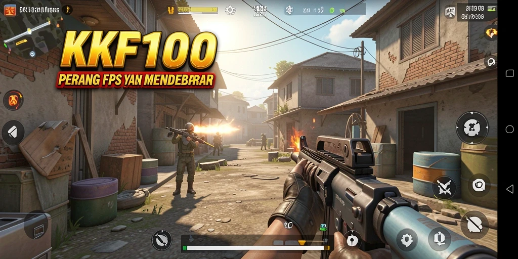Screenshot gameplay KPK100 dengan aksi tembak-menembak intens.