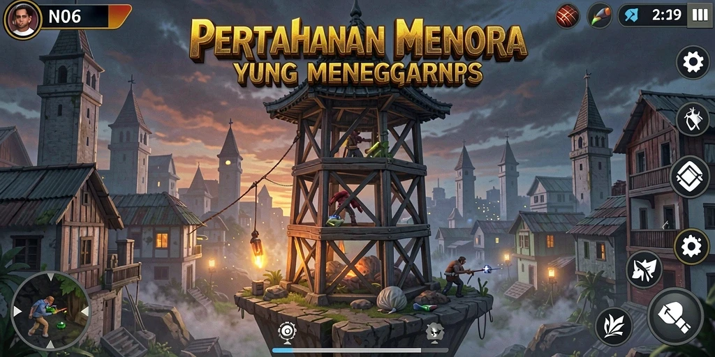 Tampilan gameplay N06 menunjukkan strategi menara yang mendebarkan.