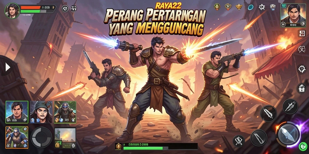 Tampilan gameplay seru RAYA22 dengan pertarungan mendebarkan.