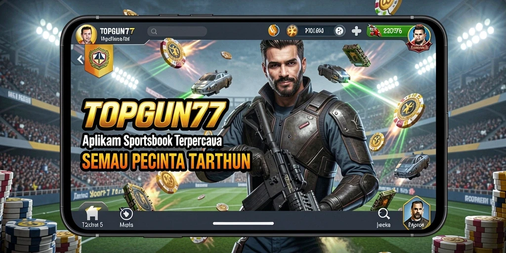 Screenshot utama menunjukkan pengguna yang menikmati taruhan olahraga di TOPGUN77.